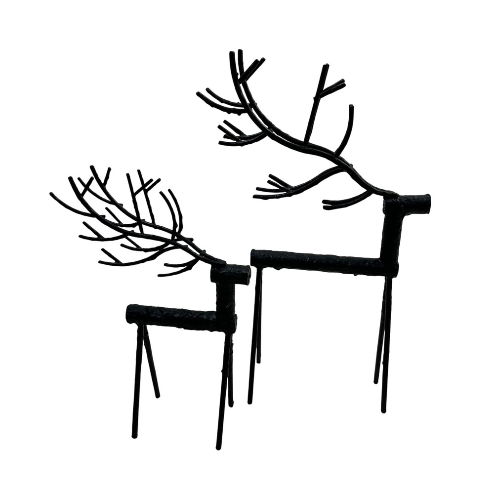 Place & Time‎ Set of 2 Reindeer Black Metal Modern Holiday Christmas Table Decor